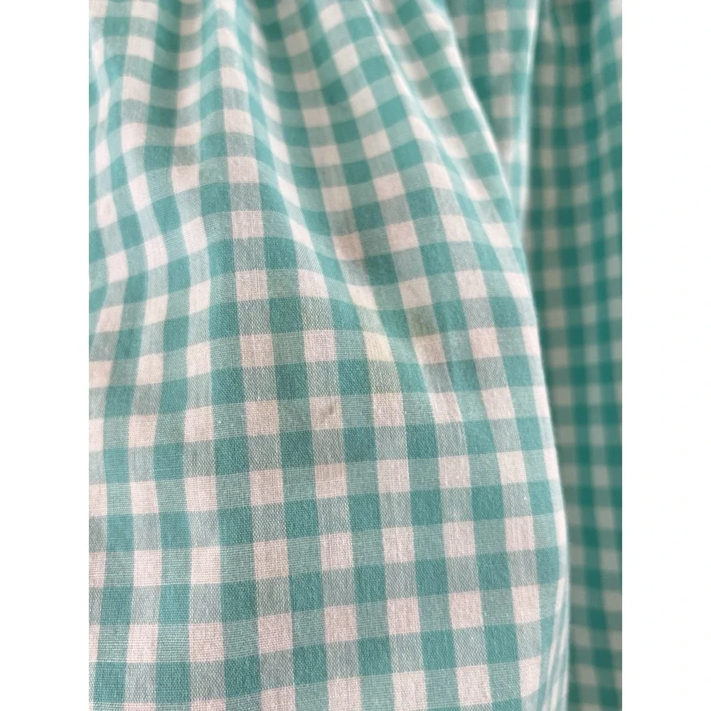 Half Apron Aqua Gingham Check White Cross-stitch Hand Made Pleated Vintage